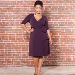 New W/ Tags + SZ Kiyonna Plum Rita Faux Wrap Dress